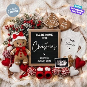 Faire-part de grossesse de Noël numérique Modèle pour réseaux sociaux Révéler le sexe de bébé Faire-part de bébé modifiable Modèle de médias sociaux Biscuit de Noël