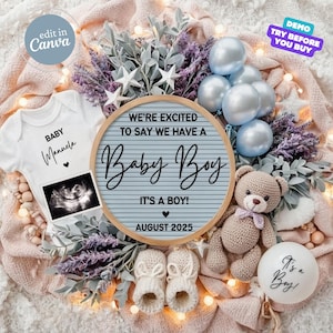 Baby Boy Pregnancy Announcement Digital, Little Brother Baby Announcement, It&#39;s a Boy Baby Gender Reveal Social Media Post Editable Template