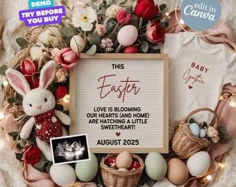 Baby Announcement Digital, Easter Pregnancy Announcement, Editable Template, Instant Download, Gender Neutral Baby Reveal, Spring Reveal