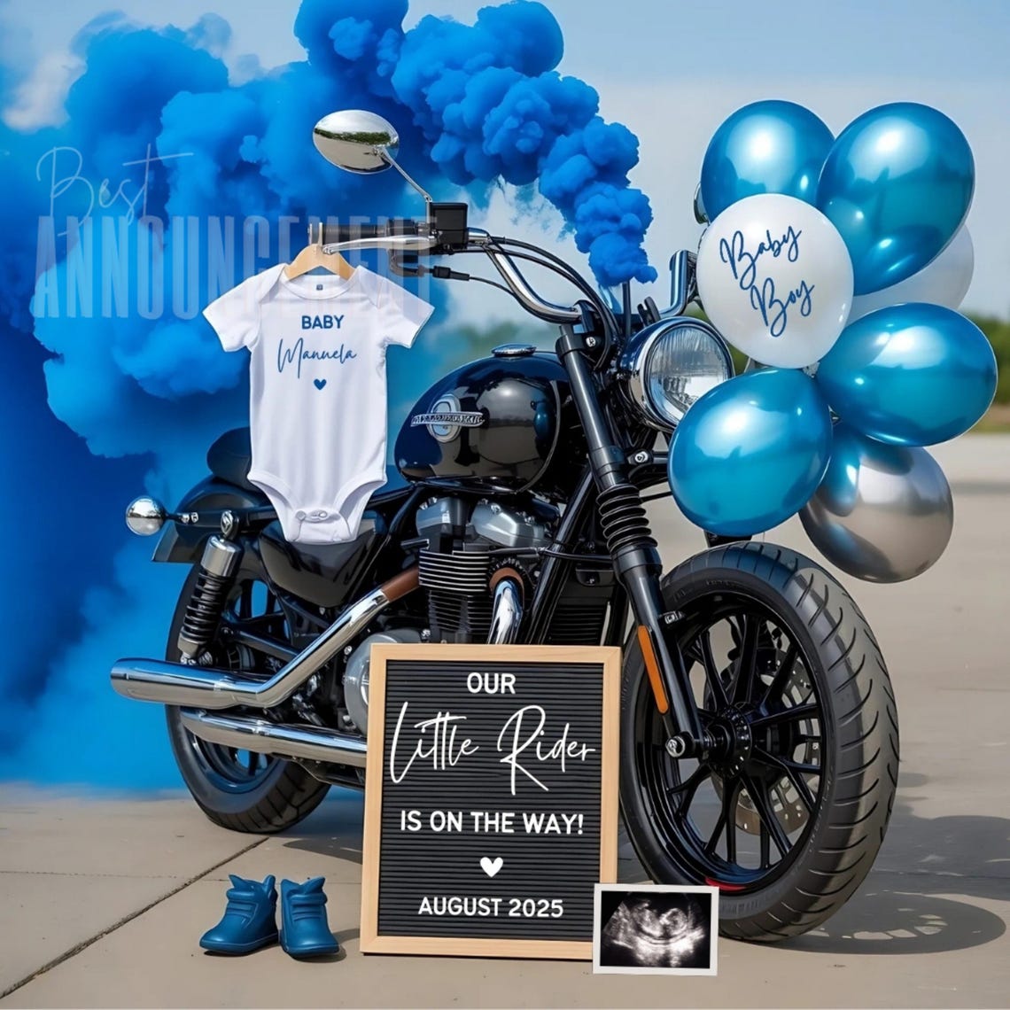 Motorcycle Pregnancy Announcement, Little Biker Baby Boy Reveal Digital ...