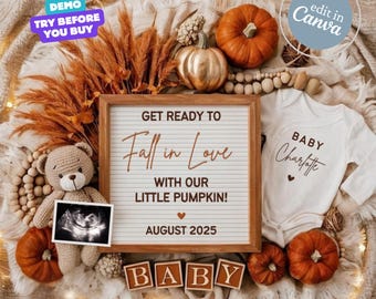 Fall Baby Announcement, Pregnancy Announcement Digital, Editable Template, Neutral Social Media Reveal, Digital Baby Reveal, Fall in Love