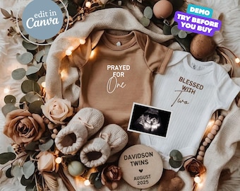 Faire-part de naissance de jumeaux, faire-part de grossesse gémellaire, faire-part de bébé non sexiste, modèle de réseaux sociaux, faire-part de bébé bohème, faire-part de jumeaux