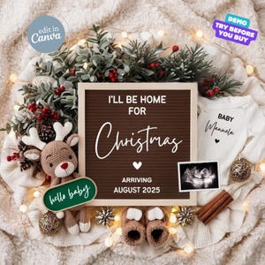Weihnachten Schwangerschaft Ankündigung Digital The Merrier Baby Ankündigung, Dezember Baby Gender Reveal, bearbeitbare Social Media Vorlage Urlaub