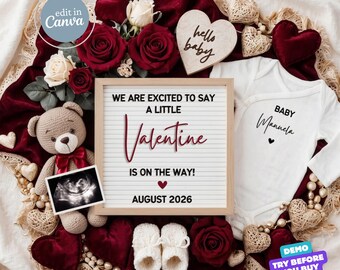 Valentines Day Pregnancy Announcement, Pregnancy Reveal Template, Little Valentine On the Way, February Baby Announcement, Gender Neutral