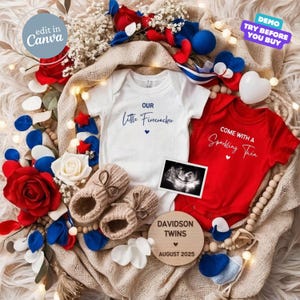 4th Of July Twins Baby Announcement, Twin Pregnancy Announcement, Gender Neutral Baby Reveal, Social Media Template, Baby Gender Reveal USA