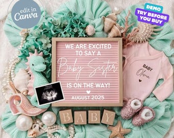 Girl Pregnancy Announcement, Digital Baby Announcement, Gender Reveal, Little Sister, Girl Pink Reveal, Social Media Baby Girl Template