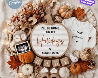 Fall Pregnancy Announcement Digital, Autumn Baby Announcement, Editable Social Media Post Baby Gender Reveal, Little Pumpkin Thanksgiving