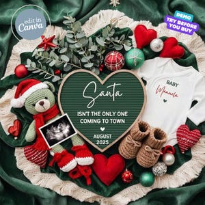 Faire-part de grossesse de Noël numérique, modèle de bébé père Noël numérique, modifiable sur les réseaux sociaux, bébé de vacances non sexiste, décembre