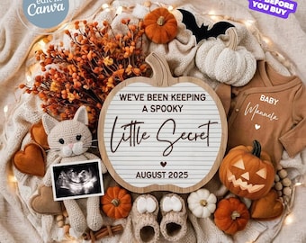 Halloween Baby Announcement Digital, Fall Pregnancy Announcement, Spooky Season Baby Reveal, Editable Gender Reveal Social Media Template