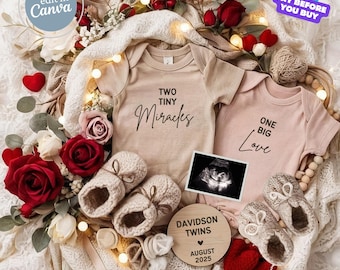 Tvillinggraviditetsmeddelande, tvillingbebismeddelande, könsneutralt babyavslöjande, mall för sociala medier, tvillingkärleksavslöjande, tvillingmeddelande