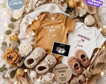 Fall in Love Twins Pregnancy Announcement Autumn Twin Baby Announcement Digital Twins Reveal Two Baby Social Media Gender Reveal, November