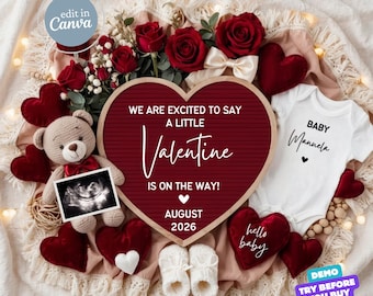 Valentines Day Pregnancy Announcement Digital, Baby Announcement Template Little Valentine Baby Gender Neutral Reveal, Social Media February