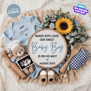 Baby Boy Announcement Digital, Baked Pregnancy Announcement, It&#39;s a Boy Baby Gender Reveal, Little Brother Reveal Social Media Post Template