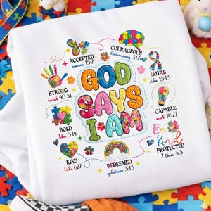 God Says I Am Patchwork Autism PNG Digital Download Christian Autism Awareness Puzzle Ribbon Bible Verse Neurodiversity Shirt Gift