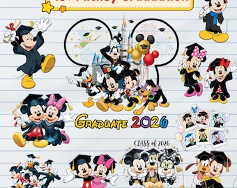 Pacchetto PNG per la laurea Disney 2026, PNG per il viaggio di laurea, PNG per la famiglia laureata, PNG per il castello con la nappa del laureato, PNG per l'ultimo anno 2026, PNG per il laureato di Topolino