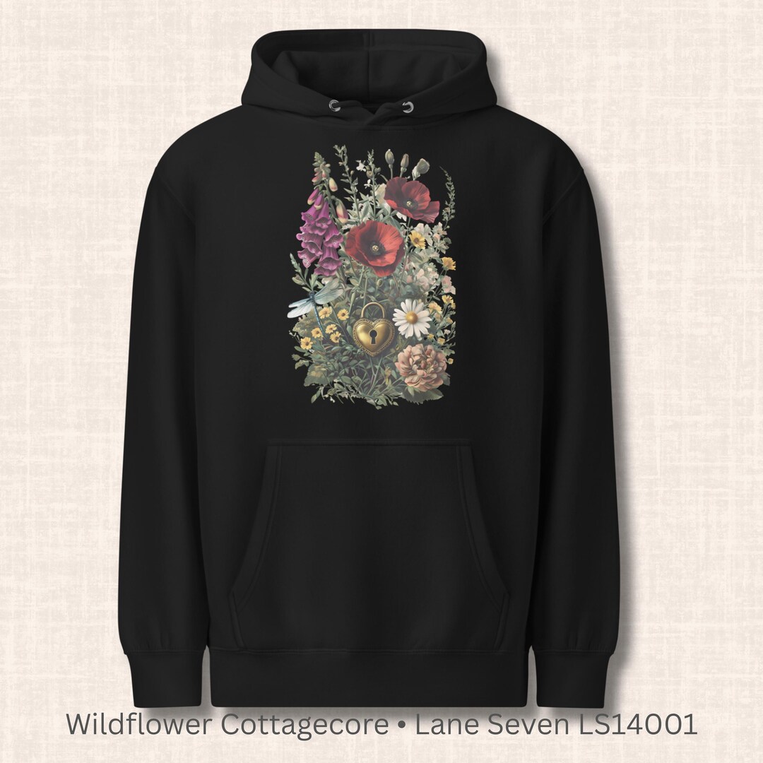 Cottagecore Wildflower Hoodie With Floral Art and Heart Lock Design - Etsy