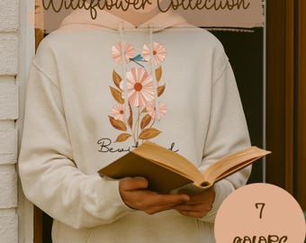 Bewitched Boho Floral Hoodie, Botanical Dragonfly Pullover for Nature Lovers