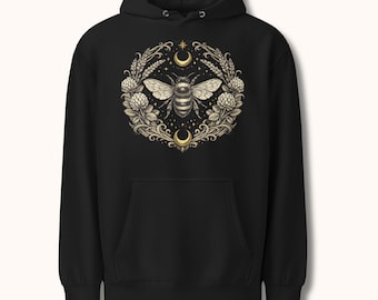 Sudadera con capucha con el sigilo de la picadura de abeja, arte simbólico celestial y místico para mujeres oscuras y femeninas.