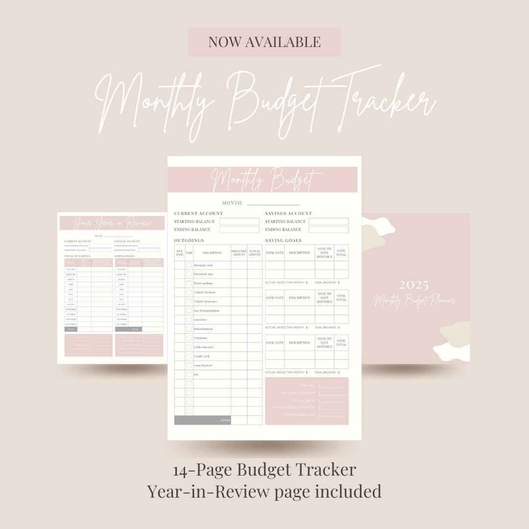 2025 Full-year Monthly Budget Tracker (with Year in Review Page ...