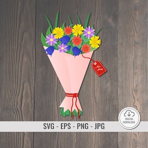 Puede incluir: Un ramo de flores coloridas envuelto en papel rosa con una etiqueta roja que dice "para ti".