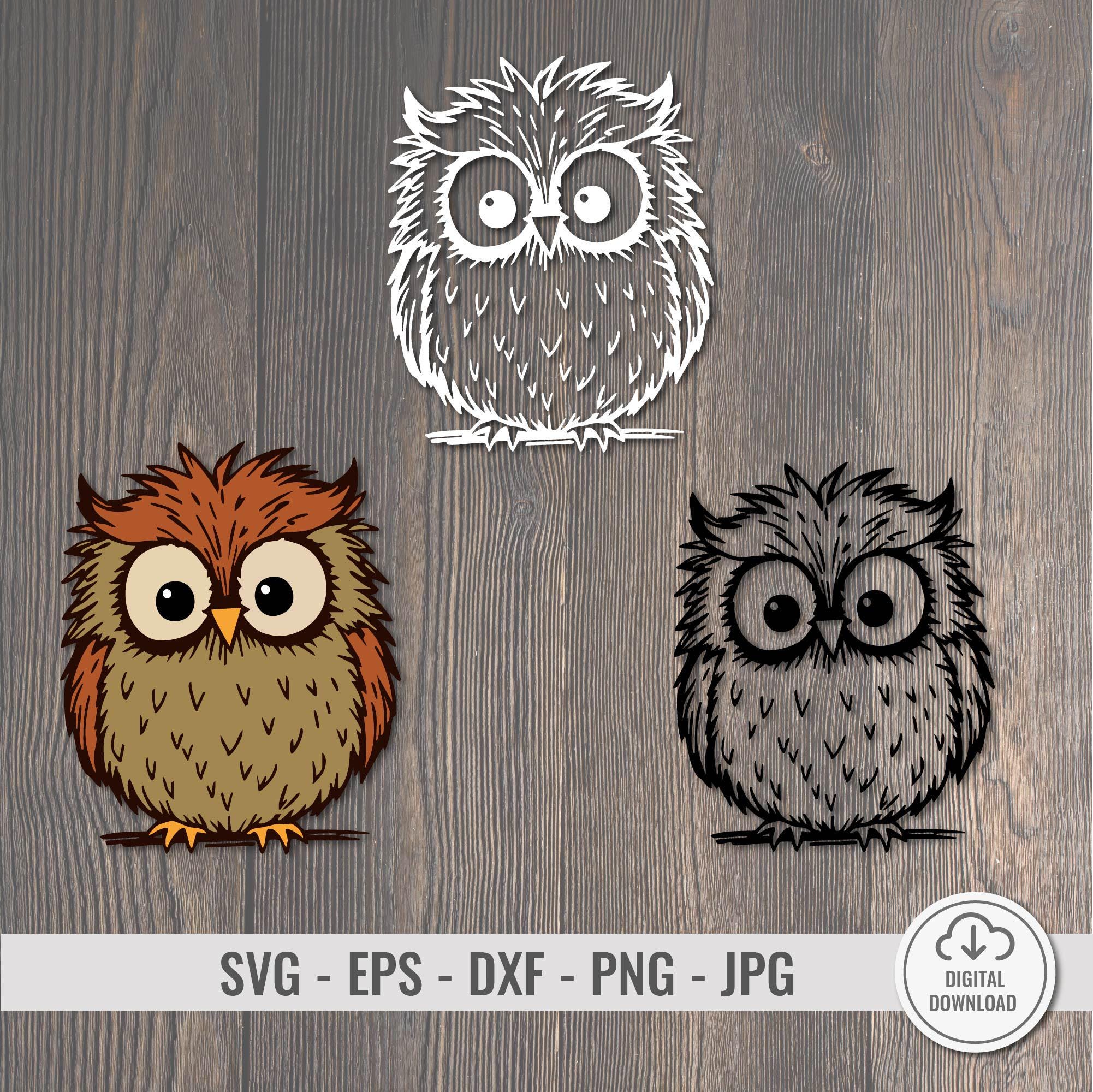 Cute Owl SVG, Cartoon Owl Clipart for Cricut & Silhouette, Owl Coloring Page, Printable Owl Art,