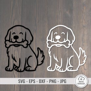 Happy Puppy with Bone SVG | Cute Dog Clipart for Cricut & Laser Cutting | Pet Lover Decor | Dog Outline Cut File
