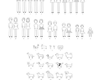 Family People Pets Characters Machine Embroidery Design (Includes 47 Characters)