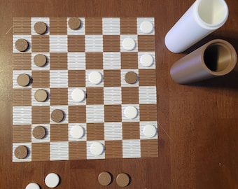 Rollup checkers/chess board with checker pieces