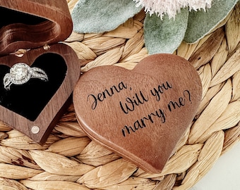 Personalized Heart Ring Box // Will You Marry Me // Proposal // Walnut Wood // Wedding Engagement Anniversary Gift // Bride to Be