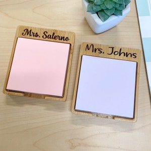 Personalized Engraved Teacher Sticky Note Holder // Teacher Gift // Bamboo Wood // Desk Decor image 3