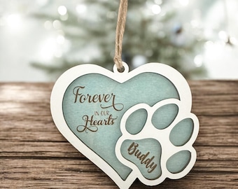 Beach Themed Personalized Dog Memorial Ornament // Aqua Wood // Pet Loss // Keepsake // Christmas Ornament // Forever in Our Hearts