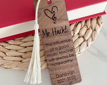 Personalized Music Teacher Bookmark // Teacher Appreciation Gift // Walnut Wood