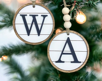 Personalized Shiplap Initial Christmas Ornament /// Stocking Tag // Farmhouse