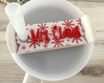Personalized Tumbler Name Plate // Red & White Snowflake // Winter Christmas Stanley Topper // Lid Name Tag 20 oz 30 oz 40 oz//Cup Accessory