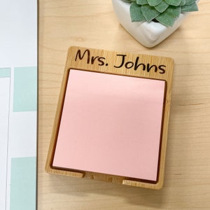 Personalized Engraved Teacher Sticky Note Holder // Teacher Gift // Bamboo Wood // Desk Decor image 5