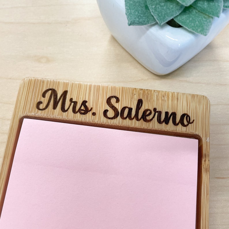 Personalized Engraved Teacher Sticky Note Holder // Teacher Gift // Bamboo Wood // Desk Decor image 10