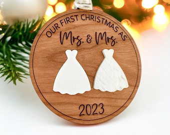 Our First Christmas as Mr. and Mrs. Ornament // Tuxedo and Dress // Wedding, Engagement Gift // Couples Ornament