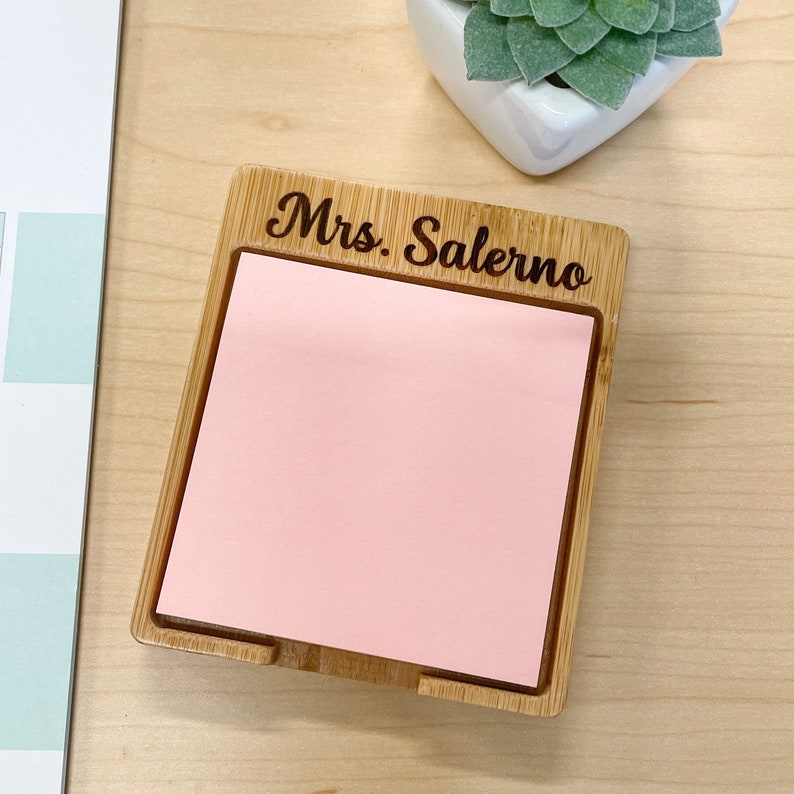 Personalized Engraved Teacher Sticky Note Holder // Teacher Gift // Bamboo Wood // Desk Decor image 8