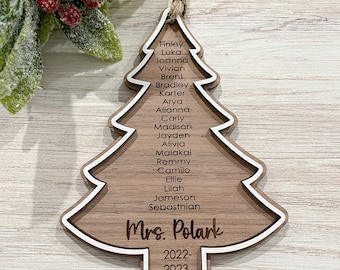 Personalized Teacher Class Christmas Tree Ornament // Walnut Wood // Student Names // Teacher Gift // Coach Gift // Class List