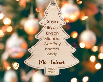 Personalized Teacher Class Tree Ornament // Student Names // Teacher Gift // Coach Gift // Class List // Wood Ornament