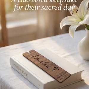 Personalized First Holy Communion Bookmark // Walnut Wood // First Communion Gift // Religious Gift // Bible Bookmark image 2
