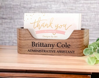 Personalized Engraved Business Card Holder // Business Gift // Walnut Wood // Desk Decor // Realtor Gift