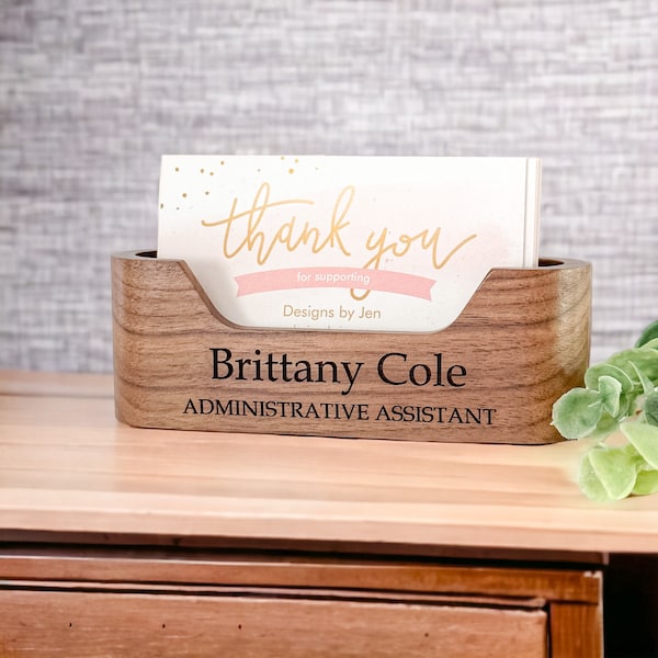 Personalized Engraved Business Card Holder // Business Gift // Walnut Wood // Desk Decor // Realtor Gift