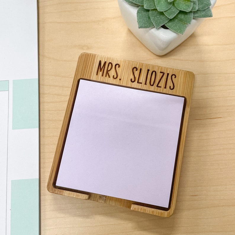 Personalized Engraved Teacher Sticky Note Holder // Teacher Gift // Bamboo Wood // Desk Decor image 6