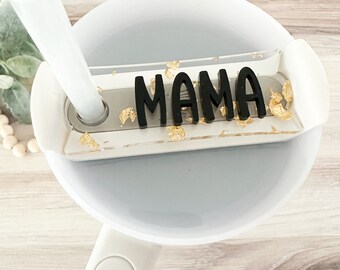 Placa de nombre personalizada para vaso // Acrílico con copos dorados brillantes // Adorno Stanley // Etiqueta de nombre para tapa de 20 oz, 30 oz y 40 oz // Accesorio para vaso personalizado