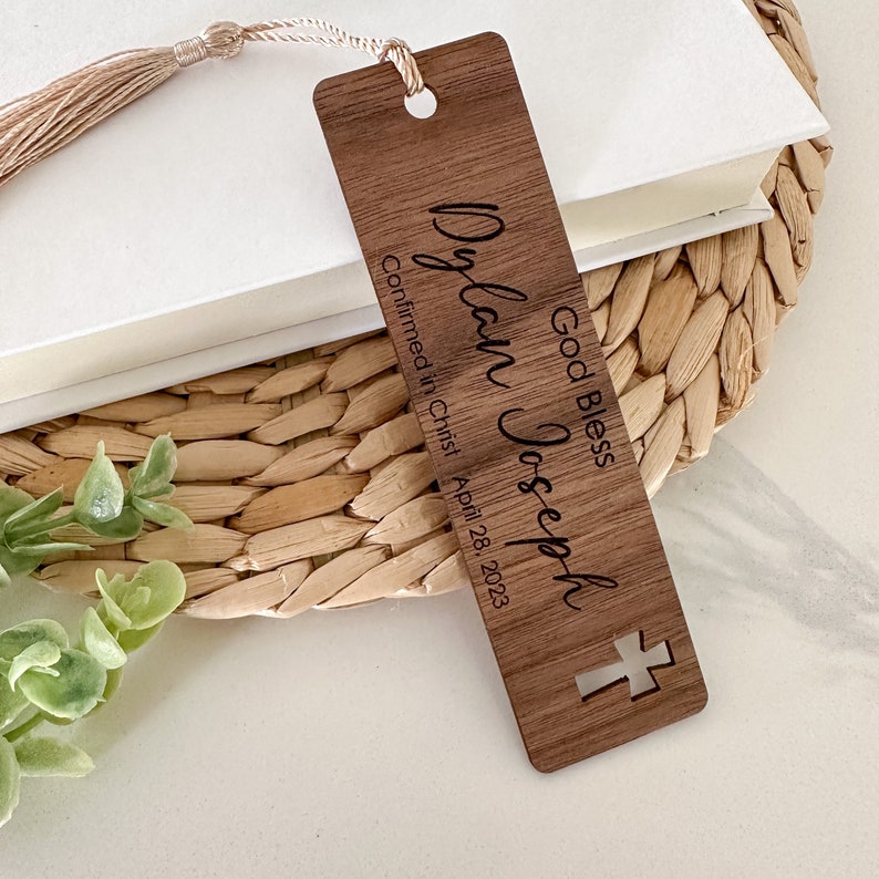 Personalized Confirmation Bookmark // Walnut Wood // Confirmed in Christ // Religious Gift // Bible Bookmark // God Bless image 3