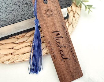 Marcapáginas personalizado para Bar o Bat Mitzvah // Madera de nogal // Regalo religioso // Maxel Tov // Regalo judío // Estrella de David