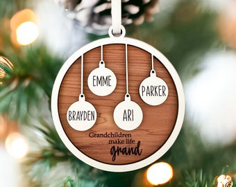 Personalized Grandchildren Christmas Ornament // Grandchildren Make Life Grand // Our Grandchildren //Grandparent Gift //Aromatic Cedar Wood