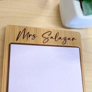 Personalized Engraved Teacher Sticky Note Holder // Teacher Gift // Bamboo Wood // Desk Decor image 9