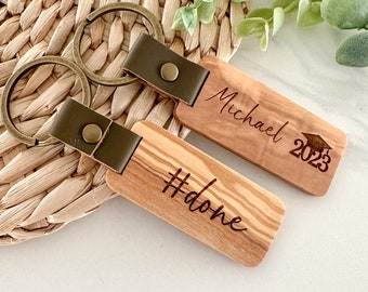 Personalized Graduation 2024 Keychain // Wood Keychain // Graduation Gift // #done // Engraved Name // High School // College
